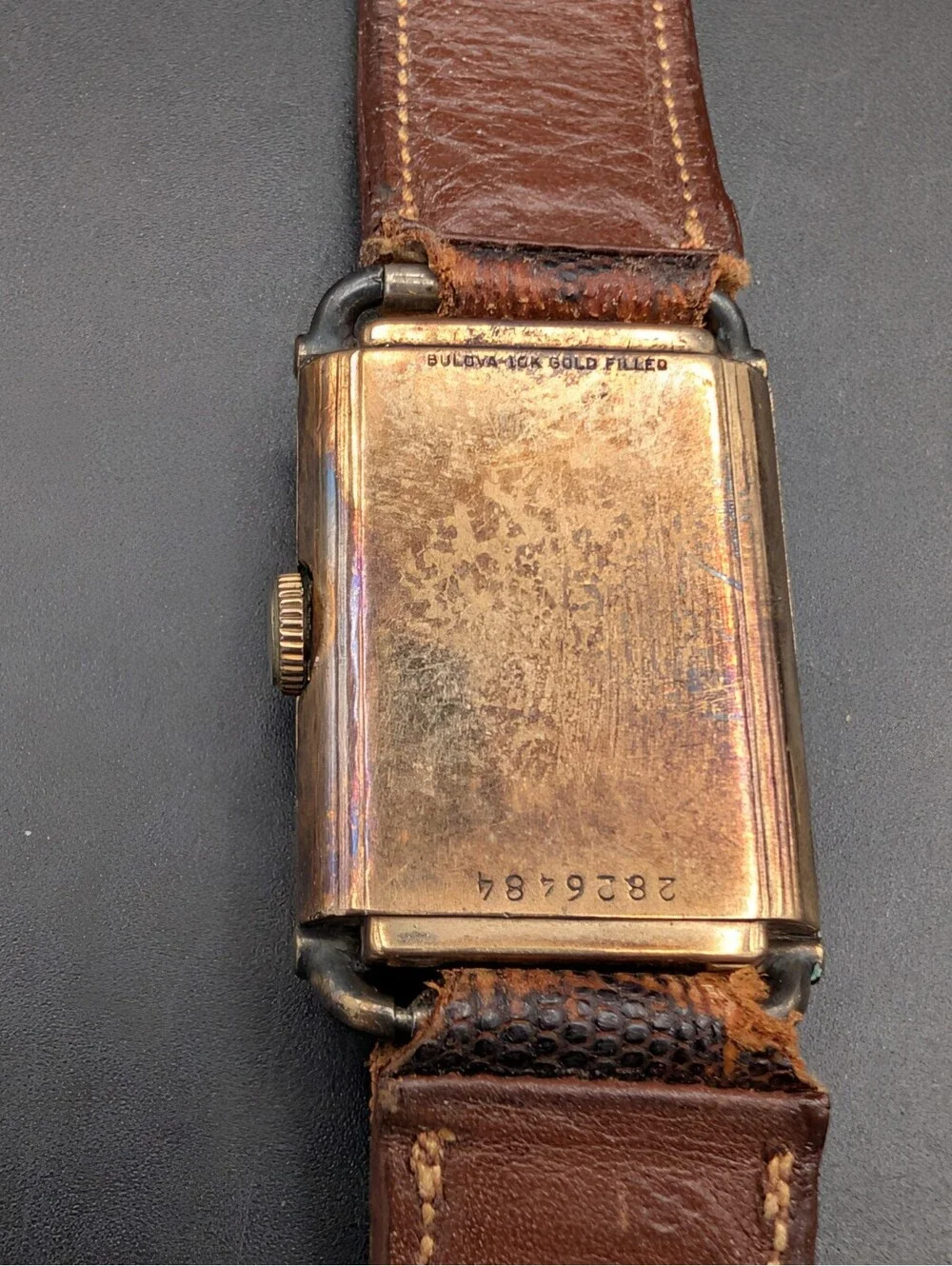 Vintage Bulova 10K Gold Filled Art Deco Rectangular Tank Watch Sub Second 1940s